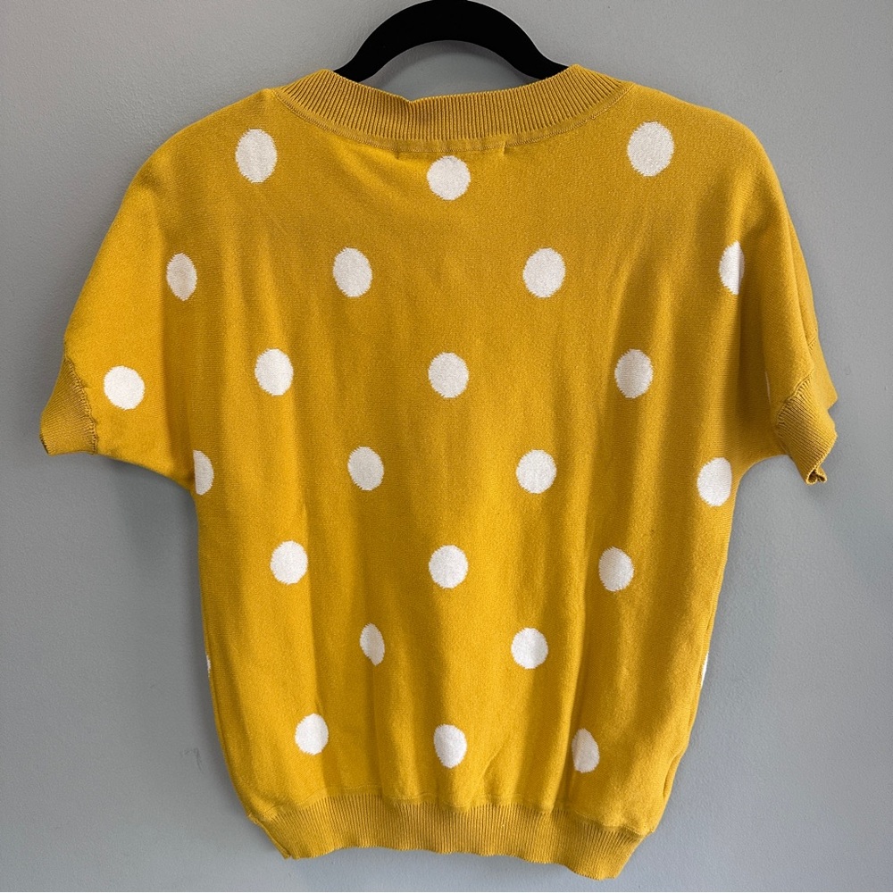 ModCloth Mustard Yellow Polka Dot Short Sleeve Sweater - Picture 7 of 12